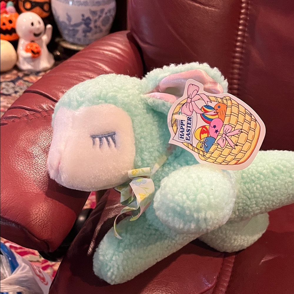The CUTEST Vintage Plush Mint Green Lamb (Rattle)